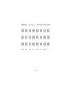 Page 189[ 180 ] Manufactured or sold under one or more of the following US patents:
4868846 4945633 5001372 5101175 5151946 5173927 5212834 5230091
5241583 5311151 5317283 5331638 5335362 5353328 5371481 5378935
5384782 5396657 5400949 5416435 5442521 5446364 5479476 5526366
5553125 5557639 5565821 5570369 5581244 5600708 5625274 5677620
5692032 5729541 5760568 5794142 5802465 5809413 5827082 5839101
5844884 5845219 5870683 5884103 5889770 5907823 5912570 5914690
5914796 5917868 5920826 5956332 5956625 5956633...