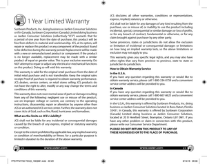 Page 122223
 1 Year Limited Warranty
Sunbeam Products, Inc. doing business as Jarden Consumer Solutions or if in Canada, Sunbeam Corporation (Canada) Limited doing business as Jarden Consumer Solutions (collectively “JCS”) warrants that for a period of one year from the date of purchase, this product will be free from defects in material and workmanship. JCS, at its option, will repair or replace this product or any component of the product found to be defective during the warranty period. Replacement will be...