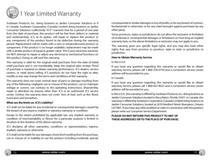 Page 7www.oster.comwww.oster.com
 1 year  limited  warranty
Sunbeam Products, Inc. doing business as Jarden Consumer Solutions or if 
in Canada, Sunbeam Corporation (Canada) Limited doing business as Jarden 
Consumer Solutions (collectively “JCS”) warrants that for a period of one year 
from the date of purchase, this product will be free from defects in material 
and workmanship. JCS, at its option, will repair or replace this product or 
any component of the product found to be defective during the warranty...