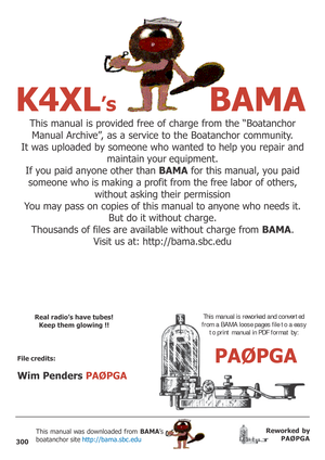 Page 300300
Reworked by
PAØPGA This manual was downloaded from BAMA’s
boatanchor site http://bama.sbc.edu
This manual is provided free of charge from the “Boatanchor
Manual Archive”, as a service to the Boatanchor community.
It was uploaded by someone who wanted to help you repair and
maintain your equipment.
If you paid anyone other than BAMA for this manual, you paid
someone who is making a profit from the free labor of others,
without asking their permission
You may pass on copies of this manual to anyone who...