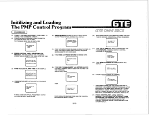 Page 124itilizing 
t PROCEDURE 1 
(1) 
(2) 
(3) 
(4) 
(5) CONNECT PORTABLE MAINTENANCE PANEL CABLE TO 
PORT 8. IF NOT CONNECTED ALREADY. 
POWER ON PMP BY PRESSING POWER ON SWITCH 
LOCATED ON RIGHT SIDE OF PMP. 
THE PROGRAM MENU WILL BE DISPLAYED: PRESS CONTROL AND @ KEYS SIMULTA- 
NEOUSLY. PMP WILL DISPLAY THE FOLLOWING 
SCREEN WHICH PROMPTS FOR YEAR, DATE, AND TIME: 
TYPE YEAR, DATE, AND TIME (AS IN EXAMPLE): 
f 7 
PRESS RETURM KEY, PMP WILL DISPLAY FOLLOWING 
SCREEN: 
IF MENU DOES NOT APPEAR, PRESS RESET...