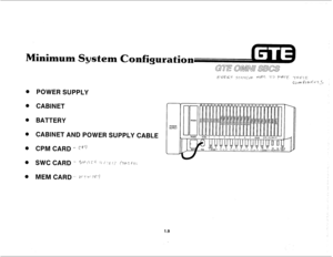 Page 16Minimum System Configuration 
0 
8 
Q 
Q 
0 
Q 
Q POWER SUPPLY 
CABINET 
BATTERY 
CABINET AND POWER SUPPLY CABLE 
CPM CARD -- Cp’j 
1.9  