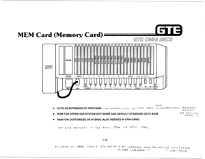 Page 21- 
MEM Card (Memory Card) 
POWER 
SUPPLY RGEN 
. ROM FOR OPERATING SYSTEM SOFTWARE AND DEFAULT STANDARD DATA BASE kc= MOT DM 
CA-IQ b 
1 
0 RAM FOR CUSTOMIZED DATA BASE (ALSO RESIDES IN CPM CARD)  