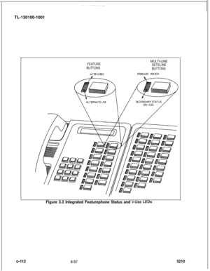 Page 116TL-130100-1001
MULTI-LINEFEATURE
SETS LINE
BUTTONS
BUTTONSACTIVATEDPRIMARY STATUS
o-112Figure 3.3 Integrated Featurephone Status and 
Wse LEDs
8h375210 