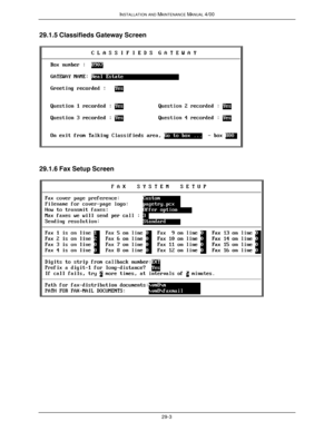 Page 636INSTALLATION AND MAINTENANCE MANUAL 4/0029-329.1.5 Classifieds Gateway Screen29.1.6 Fax Setup Screen 