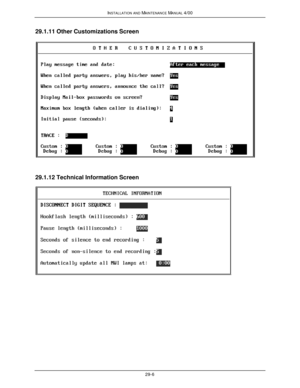 Page 639INSTALLATION AND MAINTENANCE MANUAL 4/0029-629.1.11 Other Customizations Screen29.1.12 Technical Information Screen 