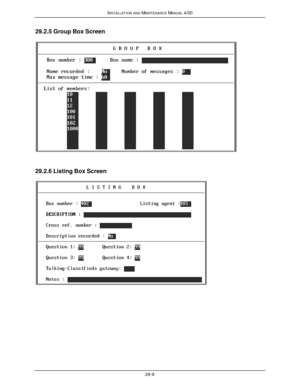 Page 642INSTALLATION AND MAINTENANCE MANUAL 4/0029-929.2.5 Group Box Screen29.2.6 Listing Box Screen 