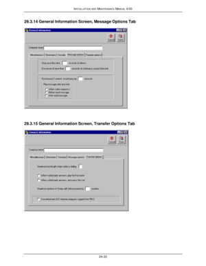 Page 655INSTALLATION AND MAINTENANCE MANUAL 4/0029-2229.3.14 General Information Screen, Message Options Tab29.3.15 General Information Screen, Transfer Options Tab 