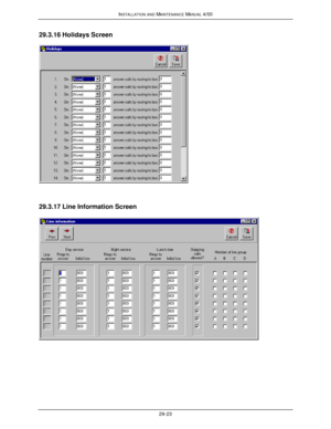 Page 656INSTALLATION AND MAINTENANCE MANUAL 4/0029-2329.3.16 Holidays Screen29.3.17 Line Information Screen 