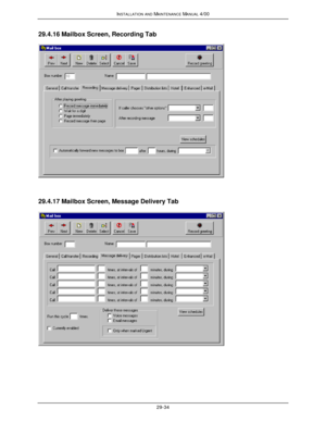 Page 667INSTALLATION AND MAINTENANCE MANUAL 4/0029-3429.4.16 Mailbox Screen, Recording Tab29.4.17 Mailbox Screen, Message Delivery Tab 