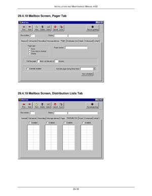 Page 668INSTALLATION AND MAINTENANCE MANUAL 4/0029-3529.4.18 Mailbox Screen, Pager Tab29.4.19 Mailbox Screen, Distribution Lists Tab 