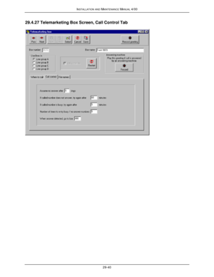 Page 673INSTALLATION AND MAINTENANCE MANUAL 4/0029-4029.4.27 Telemarketing Box Screen, Call Control Tab 