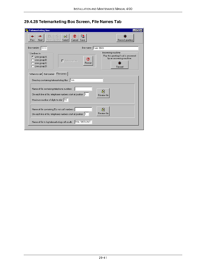 Page 674INSTALLATION AND MAINTENANCE MANUAL 4/0029-4129.4.28 Telemarketing Box Screen, File Names Tab 