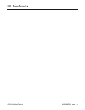 Page 11280500 - System Numbering
0500-14  Default Settings                                                                                            92000SWG08   Issue 1-0 