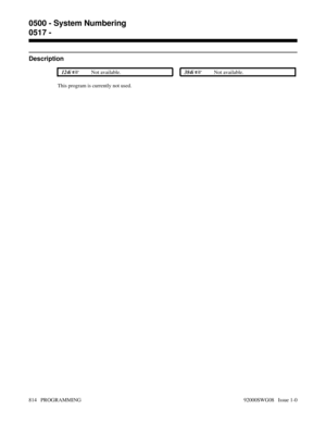 Page 8500517 - 
Description
 124i Not available. 384i Not available.
This program is currently not used.
0500 - System Numbering
0517 - 
814   PROGRAMMING 92000SWG08   Issue 1-0 