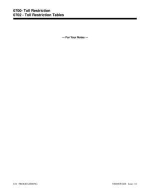 Page 870— For Your Notes —
0700- Toll Restriction
0702 - Toll Restriction Tables
834   PROGRAMMING 92000SWG08   Issue 1-0 