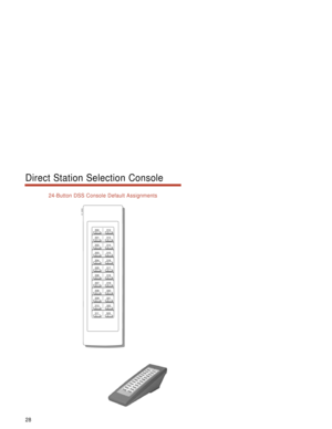 Page 3424-Button DSS Console Default Assignments
28
Direct Station Selection Console
80000 - 25
300           312
301           313
302           314
303           315
304           316
305           317
306           318
307           319
308           320
309           321
310           322
311           323 