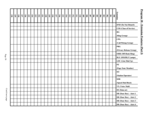 Page 39Program 18 - Extension Features (Part I)
Extension DND (Do Not Disturb)
 COS (Class of Service)
 RG
 (Ring Group)
 CPG
 (Call Pickup Group)
 PRG
 (Privacy Release Group)
 OHR (Off-Hook Ring)
 BLF (DSS/BLF Lamps)
 LDU (Line Dial-Up)
 PZ
 (Page Zone Member)
 SO
 (Station Operator)
 SDB
 (Speed Dial Block)
 VX (Voice Mail)
 DS (Data set)
 DB (Door Box) - Alert 1
 DB (Door Box) - Alert 2
 DB (Door Box) - Alert 3
 DB (Door Box) - Alert 4
300
301
302
303
304
305
306
307
308
309
310
311
312
313
314
315
316
317...