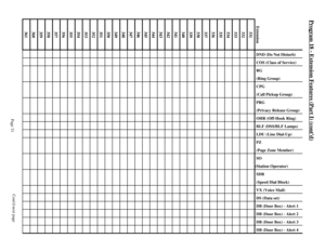 Page 40Program 18 - Extension Features (Part I) (contd)
Extension DND (Do Not Disturb)
 COS (Class of Service)
 RG
 (Ring Group)
 CPG
 (Call Pickup Group)
 PRG
 (Privacy Release Group)
 OHR (Off-Hook Ring)
 BLF (DSS/BLF Lamps)
 LDU (Line Dial-Up)
 PZ
 (Page Zone Member)
 SO
(Station Operator)
 SDB
 (Speed Dial Block)
 VX (Voice Mail)
 DS (Data set)
 DB (Door Box) - Alert 1
 DB (Door Box) - Alert 2
 DB (Door Box) - Alert 3
 DB (Door Box) - Alert 4
331
332
333
334
335
336
337
338
339
340
341
342
343
344
345
346...