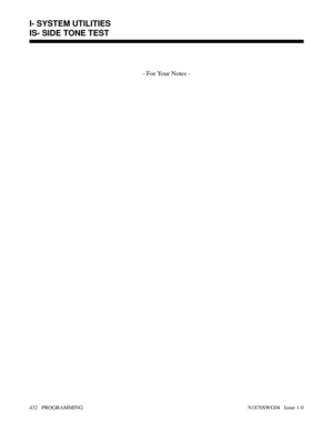 Page 449- For Your Notes -
I- SYSTEM UTILITIES
IS- SIDE TONE TEST
432   PROGRAMMING N1870SWG04   Issue 1-0 