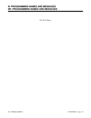 Page 471- For Your Notes - 
N- PROGRAMMING NAMES AND MESSAGES
NP- PROGRAMMING NAMES AND MESSAGES
454   PROGRAMMING N1870SWG04   Issue 1-0 