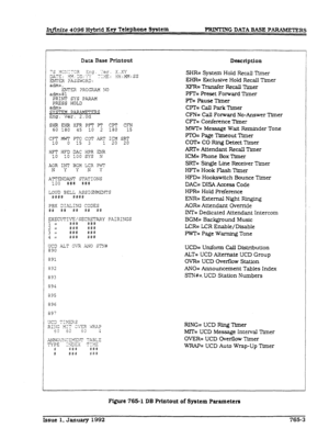 Page 222Irt,,nite 4096 Hybrid Key Telephone System FWNTXNG DATA EASE PwRS 
Datzi Base Printout Description 
7s .yc:;;-“Q 
_ .A.. 3zc 
- ..‘er ?. . XY 
DATE : “. 20,’ _ I  ,,-I 1-‘J- 
. -.A: :iH:,N3:SS 
ENTER ?ASSWCRD: 
ati>, 
EWE?. ?ROGZAM NO 
adm>81 
PRINT SYS PARAM 
PRESS XOLD 
acim> 
~TCY ?APhJjF”.$ 
ihg. Ver. 2.0d 
SKREHRXFRPFTF-T CPT CF-N 
60 180 45 10 2 
la0 15 
CFT MWI PTO CGI AR: 1;; Sl?? 
10 0 15 3 
HFT HFD DAC HPR ZN-R 
10 10 100 SYS N 
AOR INT BGM LCR PWT 
N Y Y N Y 
AT?ZitDA.NT STATIONS 
100 ### ###...