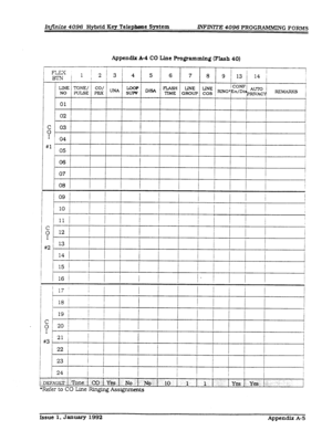 Page 261Infinite 4096 Hybrid Key Telephone System 
INlWUTE 4096 PROGRAMhIDi 
G FORMS 
Issue 1, January 1992 Appendix A-5  