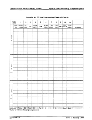 Page 262Il’LFl.mTE 4096 PROG RAMMING FORMS Infutite 4096 Hybrid Key Telephone System 
Appendix A-6 
Issue 1. January 1992  