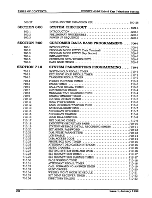 Page 9TABLE OF COKI’ENTS ZlVF’m 4096 Hybrid Key Telephone System 
500.27 
SECTION 600 
600.1 
600.2 
600.3 
SECTION 700 
700.1 
700.2 
700.3 
700.4 
700.5 
700.6 
SECTION 710 
710.1 
710.2 
710.3 
710.4 
710.5 
710.6 
710.7 
710.8 
710.9 
710.10 
710.11 
710.12 
710.13 
710.14 
710.15 
710.16 
710.17 
710.18 
710.19 
710.20 
710.21 
710.22 
710.23 
710.24 
710.25 
710.26 
710.27 
710.28 
710.29 
710.30 
710.31 
710.32 
710.33 
710.34 
710.35 
710.36 INSTALLING THE EXPANSION KSU 
..................... .500-26...