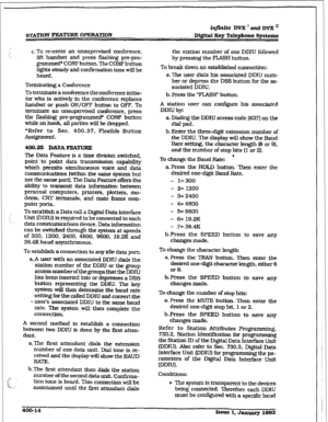 Page 123r 
sTATiON P’i!Si’l”URE OPEZWMON 
C. To re-enter an unsupervised conference. 
lift handset and press flashing pre-pro- 
grarmned* CONFbutton. The CONEbutton 
lights steady and confkmation tone will be 
heard. 
Termktating a Conference 
To terminate a conference the conference initia- 
tor who is actively in the conference repfaces 
handset or push ON/OFF button to OFF. To 
terminate an unsupervised conference, press 
the flashing pre-programmed* CONF button 
while on hook, all parties wilI be dropped....