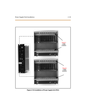 Page 40Powe r Supply Unit I nst alla tion 2 -19
Figure 2-10: Installation of Power Supply Unit ( PSU)
Tr iad 1CARD
GUIDES
Tri ad 2CARD
GU ID E S 