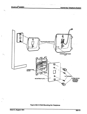 Page 90sTARPLUS@ 2448EX 
Hybrid Key Telephone System 
7 
- 
, - HANDS&$iAINER 
Figure 500-13 Wall Mounting the Telephone 
Issue 3, August 1991 
500-19  