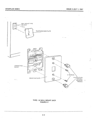 Page 39STARPLUS 30BEX 
ISSUE 2 JULY 1,19$7 
, 
I 
 
i 
I 
P 
 WALL MOUNT TYPE 
630 JACK 
-7 
 NE 
‘. BASE PLATE 
CONNECTING , 
BLOCK 
MOUNTING PLATE ’ 
i ‘,, /_ 
PLATED STUDS 
/ FOR WALL 
MOUNTED _  :.:I: 
PHONES 
4-9  