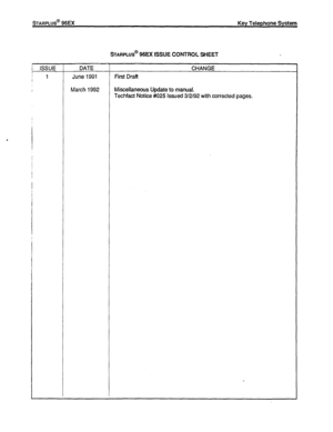 Page 151 i ISSUE 
1 
1 
DATE 
CHANGE 
June 1991 f%st Draft 
March 1992 Miscellaneous Update to manual. 
Techfact Notice #025 Issued 3/2/92 with corrected pages. 
sTARPLUS@ 96EX ISSUE CONTROL SHEET 
xiv  