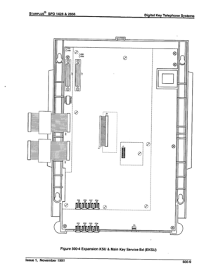 Page 122STARPLUS@ SPD 1428 & 2856 Digital Key Telephone Systems 
_ - - _ _ _ 
.i¶ 
~ 
. _ _ _ _. . ___. 
,-__ 
. . . ..--.-............1 
Figure 500-4 Expansion KSU & Main Key Service Bd (EKSU) 
Issue 1, November 1991 
500-9  