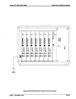 Page 128sTARPLUS@ SPD 1428 & 2856 Digital Key Telephone Systems 
GND 
Figure 500-5 SPD 2856 Basic Cabinet with Power Supply 
Issue 1, November 1991 500-15  