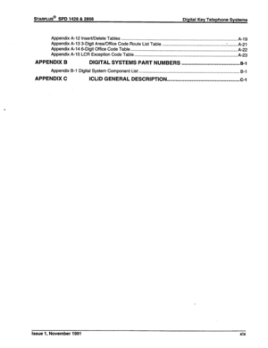 Page 21Appendix A-12 Insert/Delete Tables ................................................................................................ A-l 9 
Appendix A-13 3-Digit Area/Office Code Route List Table .............................................................. 
A-21 
Appendix A-14 6-Digit Office Code Table ........................................................................................ A-22 
Appendix A-i 5 LCR Exception Code Table.....