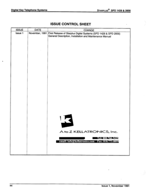 Page 22Digital Key Telephone Systems STARPLUS@ SPD 1428 & 2856 
ISSUE CONTROL SHEET 
xx issue 1, November 1991  