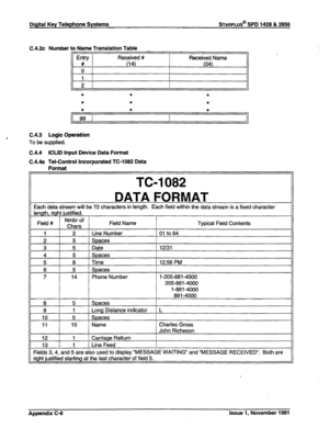 Page 328Digital Key Telephone Systems STARPLUS@ SPD 1428 & 2866 
, 
C.4.2~ Number to Name Translation Table 
