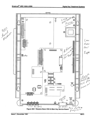 Page 89STARPLUS@ SPD 1428 & 2856 
Digital Key Telephone Systems 
Figure 400-l Starplus Basic KSU & Main Key Service Board 
Issue 1, November 1991 
400-3  