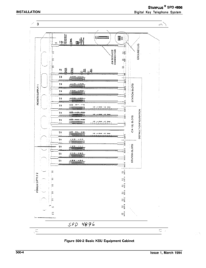 Page 192INSTALLATIONSTARPLUS @ SPD 489fi
Digital Key Telephone System
/’ 3C-?\:  /
:  !
;  :
: i
:  !:
z‘x-d, ji
0
r=e-’
G. 
..--..-..._._.__.__....L..
--_, --Figure 500-2 Basic KSU Equipment Cabinet--__ _,500-4
Issue 1, March 1994 