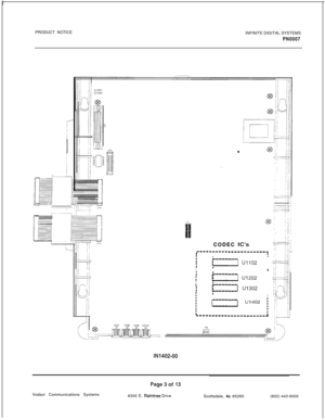 Page 111PRODUCT NOTICE
INFINITE DIGITAL SYSTEMS
PN0007
CODEC IC’s
i”““““““““‘“’I!
::[------I u1102
I
1
I::[] u1202I1
I::
[] U1302;
I
1
:
I-------] U1402 ;
I----------------,,,---~
IN1402-00Vodavi Communications Systems
Page3of 13
6300 E. 
Raintree Drive
Scottsdale, AZ 65260(602) 443-6000 