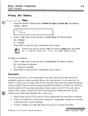 Page 529:
Station Attributes Programming
Page A introduction
Privacy (Per Station)
,.-~~, Programming Steps.-A... Tc.;.: =-2 -:>i.