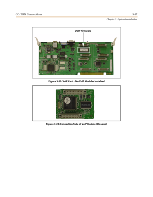 Page 71CO/PBX Connections3-37
Chapter 3 - System Installation
Figure 3-22: VoIP Card - No VoIP Modules Installed
Figure 3-23: Connection Side of VoIP Module (Closeup)
VoIP Firmware 