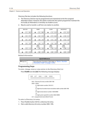 Page 1462-116Directory Dial
Chapter 2 - Features and Operation
Directory Dial also includes the following functions:
