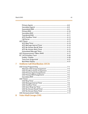Page 10March 20 01vii
Pri ma ry Ag ents   . .. .. .. .. .. .. .. .. .. .. .. .. .. ... .. .. .. .. .. .. .. .. .. .. .. .. .. ... .. .. .. .. .. .. .. .. .. .. .. .. .. ... .. .. .. 6- 8
Seco nd a ry Ag en ts  . .. .. .. .. .. .. .. .. .. .. ... .. .. .. .. .. .. .. .. .. .. .. .. .. ... .. .. .. .. .. .. .. .. .. .. .. .. .. ... .. .. .. 6- 9
Gu a ra nteed  RAN  .. .. .. .. .. .. .. .. .. .. .. .. ... .. .. .. .. .. .. .. .. .. .. .. .. .. ... .. .. .. .. .. .. .. .. .. .. .. .. .. ... .. .. .. 6- 9
Pri ma ry...