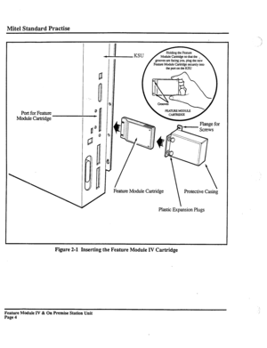 Page 9Mite1 Standard Practise 
rort ror reawe 
Module Cartridge I 
~_ III I II III I II 
Feature Module Cartridge 
Plastic Expansion Plugs 
Figure 2-1 Inserting the Feature Module IV Cartridge 
Feature Module l”V & On Premise Station Unit 
Page 4  