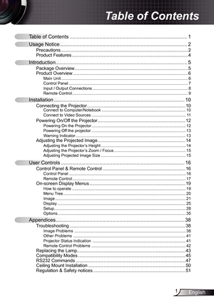 Page 1
English

Table of Contents ........................................................................\
...........
Usage Notice  ........................................................................\
..................2
Precautions........................................................................\
............................2Product Features  ........................................................................\
...................4...
