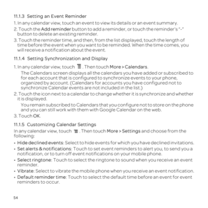 Page 5854
11.1.3  Setting a
1to view its details
2. TAd b
b
3. T
tibe r
w
11.1.4  Se
1. Then toMore.
The ndars 
fo 
organized
synchronie not 
2. T
it
Yo
an
3. TOK.
11.1.5 
In any More >  a
fo
