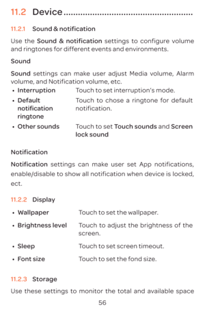 Page 5956
11. D ......................................................
11.  Sound & no
Use the Sound  & nosettings t
and ringt
Sound
Sound settings can mak
v
00990015 In T
00990015 D
no
ringtone T
notifica
00990015 Other sounds TTand Screen 
lock sound 
No
No settings can mak
enable/
ect
11.  Displa
00990015 W T
00990015 Brigh T
scr
00990015 Sleep T
00990015 F T
11.  Storage
Use these settings t 